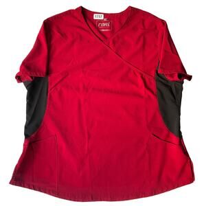 Revel Women’s Short Sleeve V-neck Nurse Blouse size 2XL, Red & Black